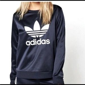 Adidas Trefoil Satin Silky Crew Sweatshirt branded with 3 stripes